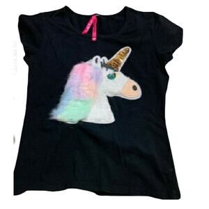 Cutie Patootie Girls Size 12 Black Furry Sequin Rainbow Unicorn Short Sleeve Top